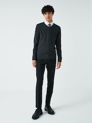 Charcoal Grey V-Neck Regular Cotton Rich Knitted Crew Neck Jumper - Image 2 of 4
