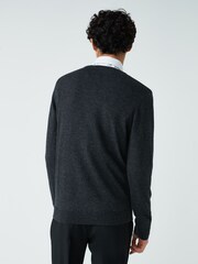 Charcoal Grey V-Neck Regular Cotton Rich Knitted Crew Neck Jumper - Image 3 of 4