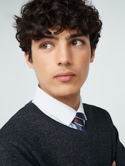 Charcoal Grey V-Neck Regular Cotton Rich Knitted Crew Neck Jumper - Image 4 of 4
