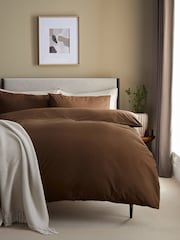 Chocolate Brown Cotton Rich Duvet Cover and Pillowcase Set - Image 1 of 3