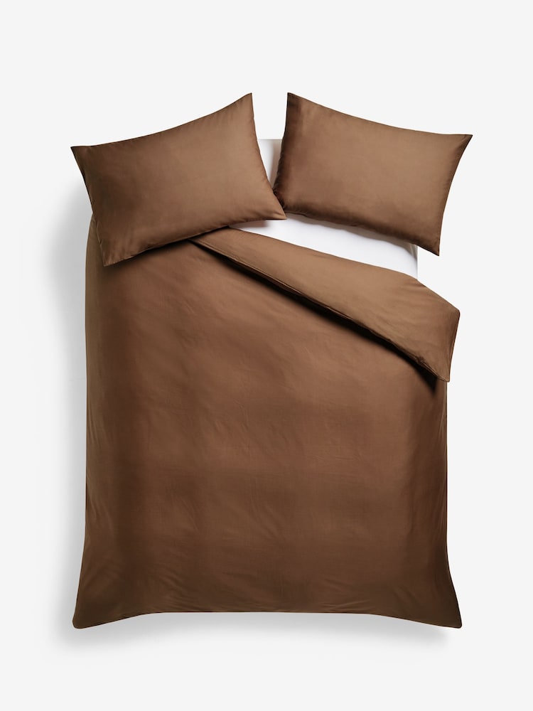 Chocolate Brown Cotton Rich Duvet Cover and Pillowcase Set - Image 3 of 3