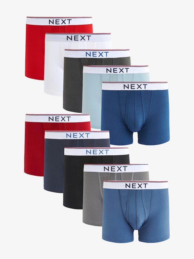 Blue/Grey/Red 10 pack A-Front Boxers - Image 1 of 12