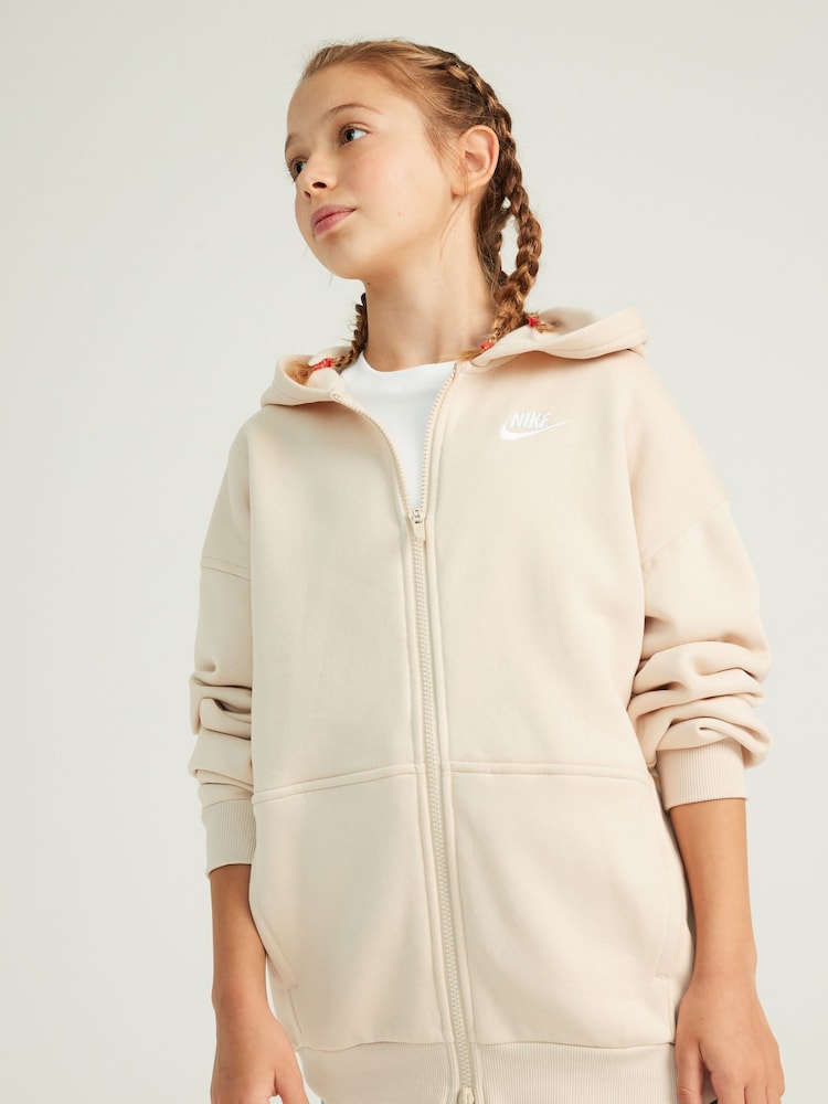 Nike Natural Oversized Club Fleece Zip Through Hoodie - Image 1 of 7