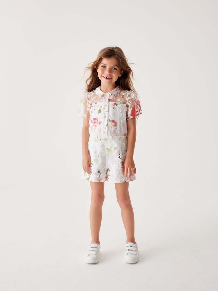 Baker by Ted Baker Floral Burnout White Playsuit - Image 1 of 12 Baker by Ted Baker Floral Burnout White Playsuit - Image 1 of 12