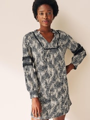 Black/Ecru Cream Printed Crinkle Jersey Dress With Lace Trim - Image 1 of 2