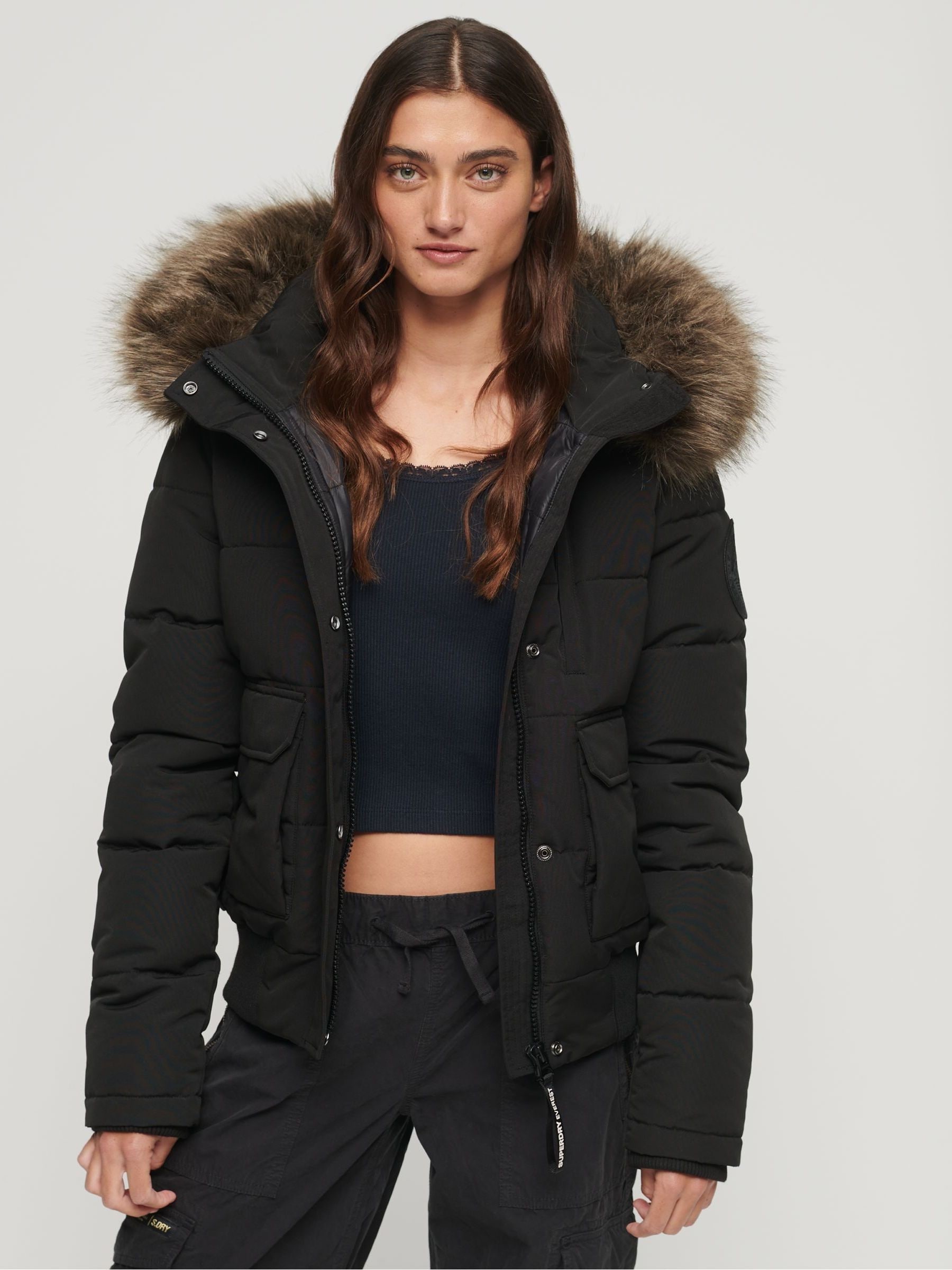 Buy Superdry Black Everest Hooded Puffer Bomber Jacket from Next Luxembourg