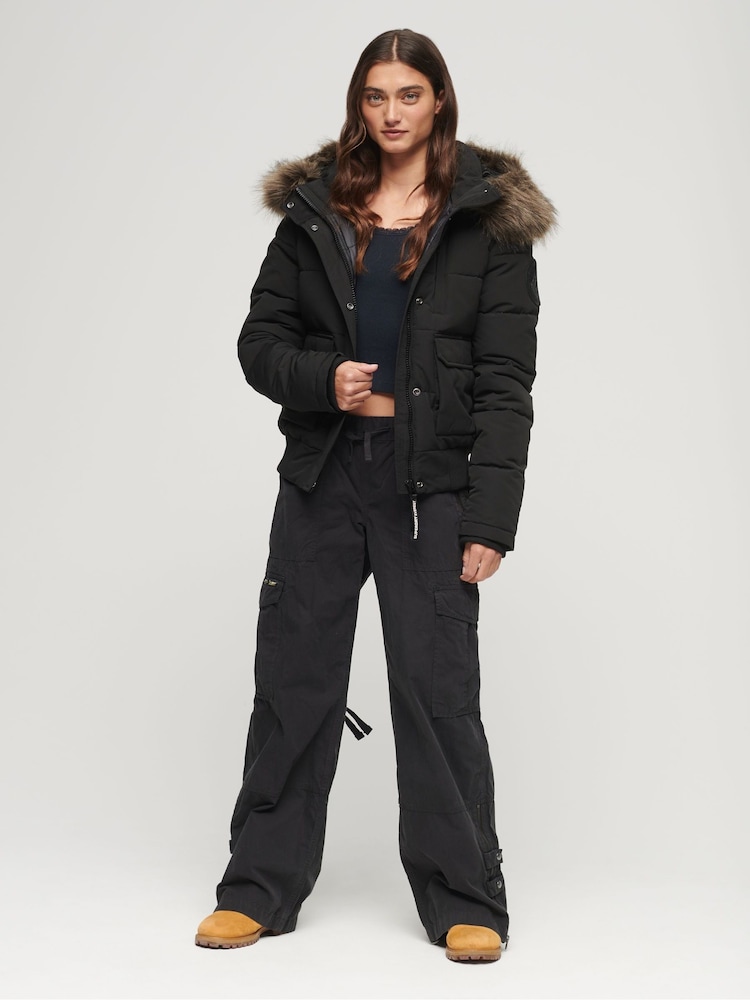 Superdry Black Everest Hooded Puffer Bomber Jacket - Image 4 of 7