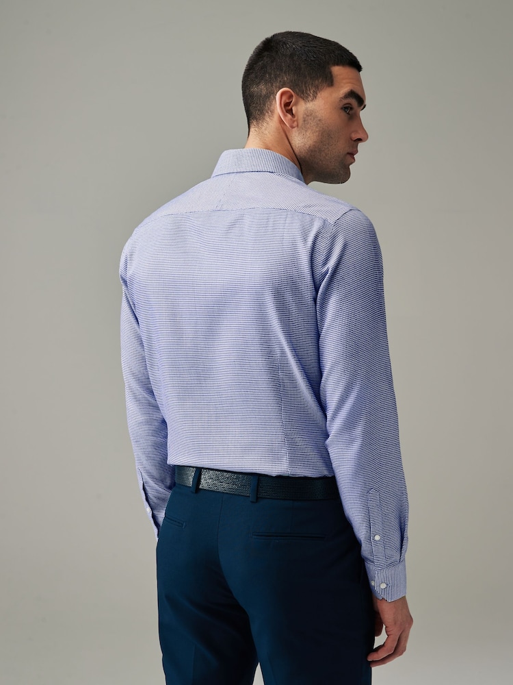 Navy Blue/White Textured Slim Fit Signature Super Non Iron Single Cuff Shirt with Cutaway Collar - Image 2 of 8