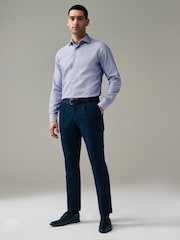 Navy Blue/White Textured Slim Fit Signature Super Non Iron Single Cuff Shirt with Cutaway Collar - Image 3 of 8