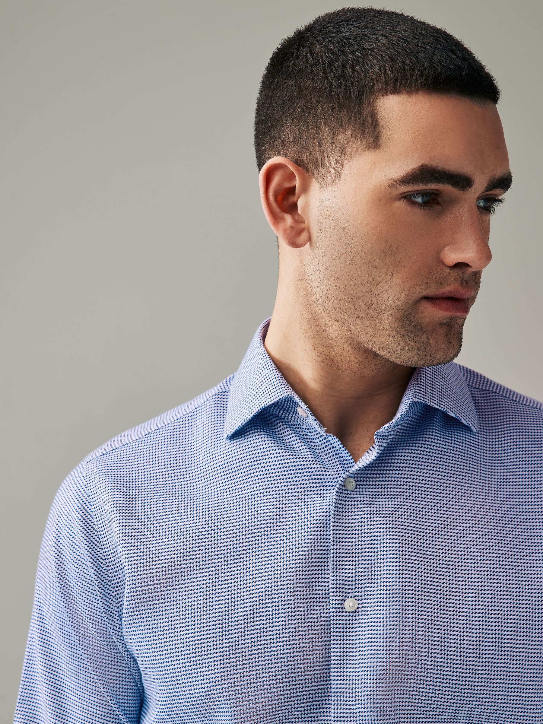 Buy Navy Blue/White Textured Slim Fit Signature Super Non Iron Single Cuff  Shirt with Cutaway Collar from Next Luxembourg