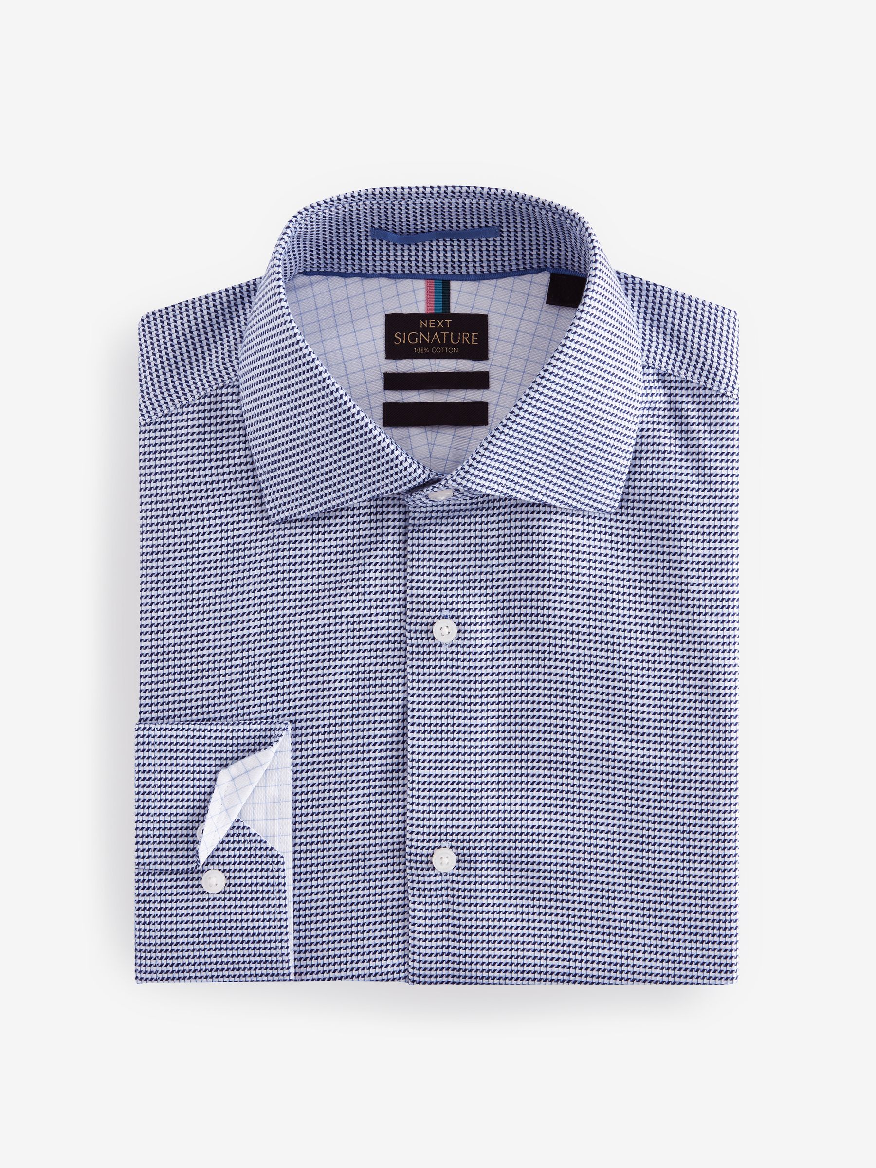 Buy Navy Blue/White Textured Slim Fit Signature Super Non Iron Single Cuff  Shirt with Cutaway Collar from Next Luxembourg