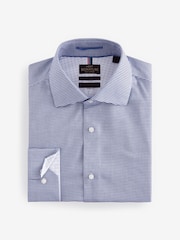 Navy Blue/White Textured Slim Fit Signature Super Non Iron Single Cuff Shirt with Cutaway Collar - Image 6 of 8