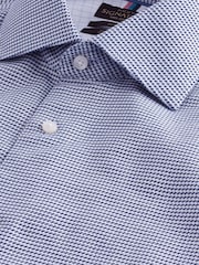 Navy Blue/White Textured Slim Fit Signature Super Non Iron Single Cuff Shirt with Cutaway Collar - Image 7 of 8