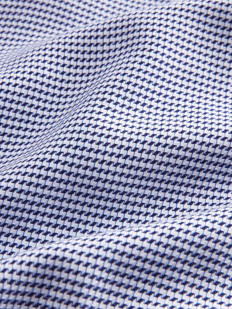 Navy Blue/White Textured Slim Fit Signature Super Non Iron Single Cuff Shirt with Cutaway Collar - Image 8 of 8