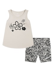 Nike Black/White Little Kids Wild Flower Vest and Bike Shorts Set - Image 1 of 5