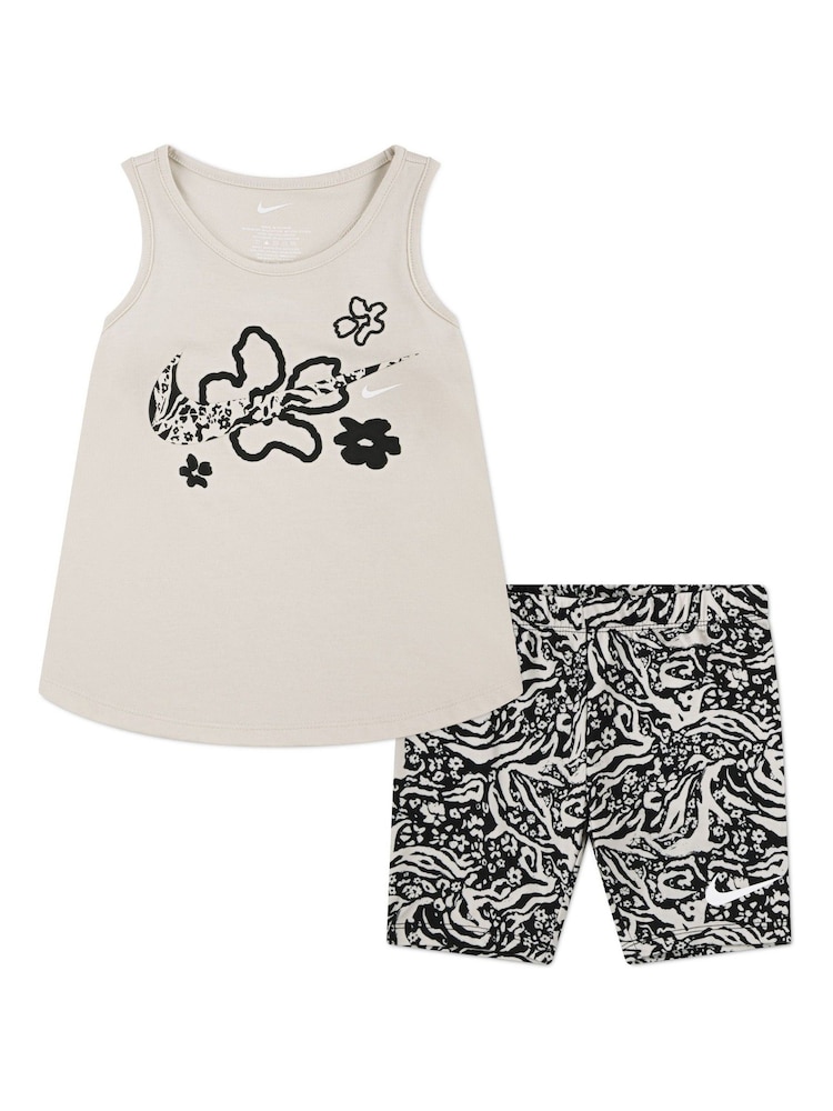 Nike Black/White Little Kids Wild Flower Vest and Bike Shorts Set - Image 1 of 5
