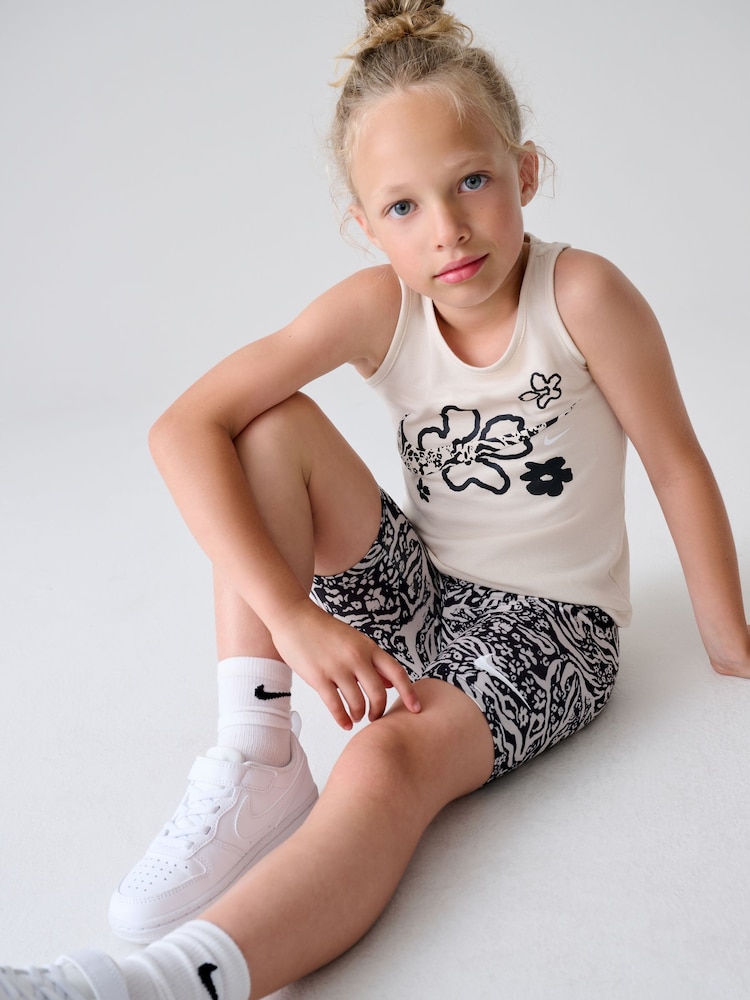 Nike Black/White Little Kids Wild Flower Print Vest and Bike Shorts Set - Image 2 of 12 Nike Black/White Little Kids Wild Flower Print Vest and Bike Shorts Set - Image 2 of 12