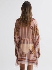 Reiss Tan Emerie Abstract Print Drawstring Kaftan - Image 4 of 5