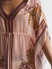 Reiss Tan Emerie Abstract Print Drawstring Kaftan - Image 5 of 5