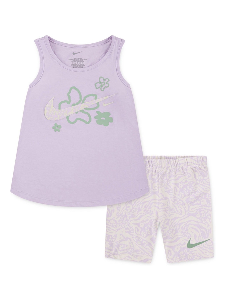 Nike Pink Little Kids Wild Flower Print Vest and Bike Shorts Set - Image 1 of 5