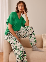 Green Floral Linen Blend Short Sleeve Pyjamas - Image 1 of 9