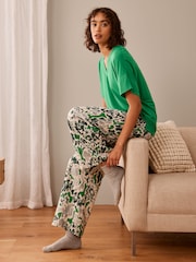 Green Floral Linen Blend Short Sleeve Pyjamas - Image 2 of 9