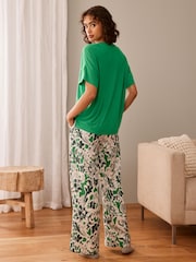 Green Floral Linen Blend Short Sleeve Pyjamas - Image 3 of 9