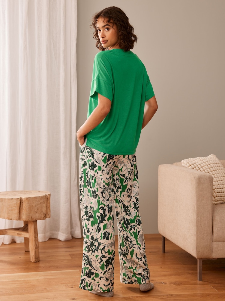 Floral vert - Pyjama en lin Blend à manches courtes - Image 3 of 9