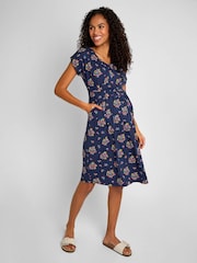 JoJo Maman Bébé Navy Blue Floral Maternity & Nursing Tunic Dress - Image 3 of 4