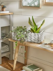 Grey Plastic Wicker Small Storage Basket - Image 1 of 4