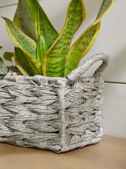 Grey Plastic Wicker Small Storage Basket - Image 2 of 4