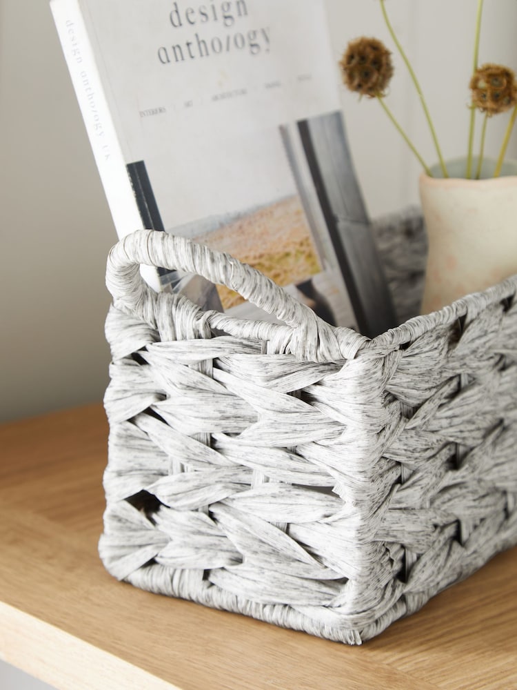 Grey Plastic Wicker Small Storage Basket - Image 3 of 4
