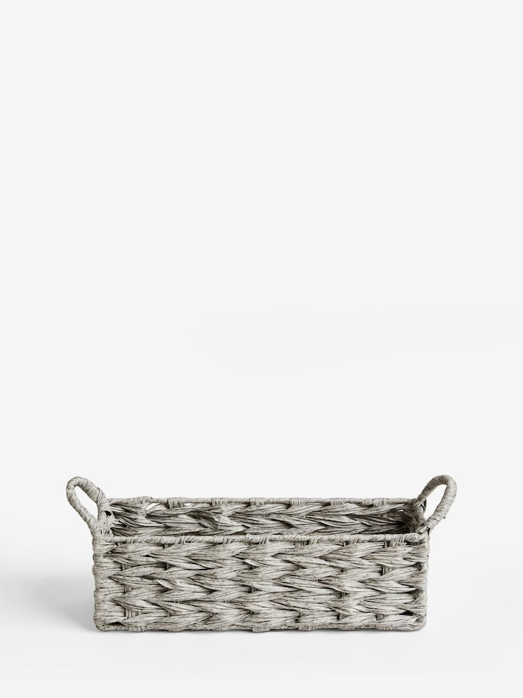Grey Plastic Wicker Small Storage Basket - Image 4 of 4