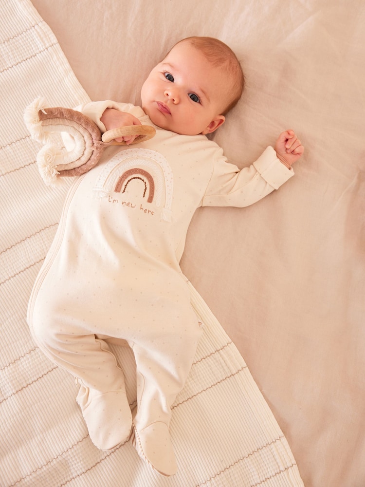 Neutral I'm New Here Single 100% Cotton Sleepsuit (0-9mths) - Image 1 of 11