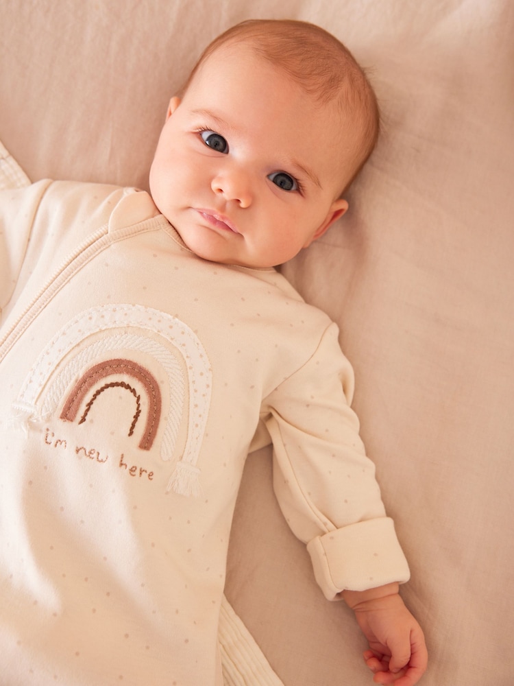 Neutral I'm New Here Single 100% Cotton Sleepsuit (0-9mths) - Image 2 of 11