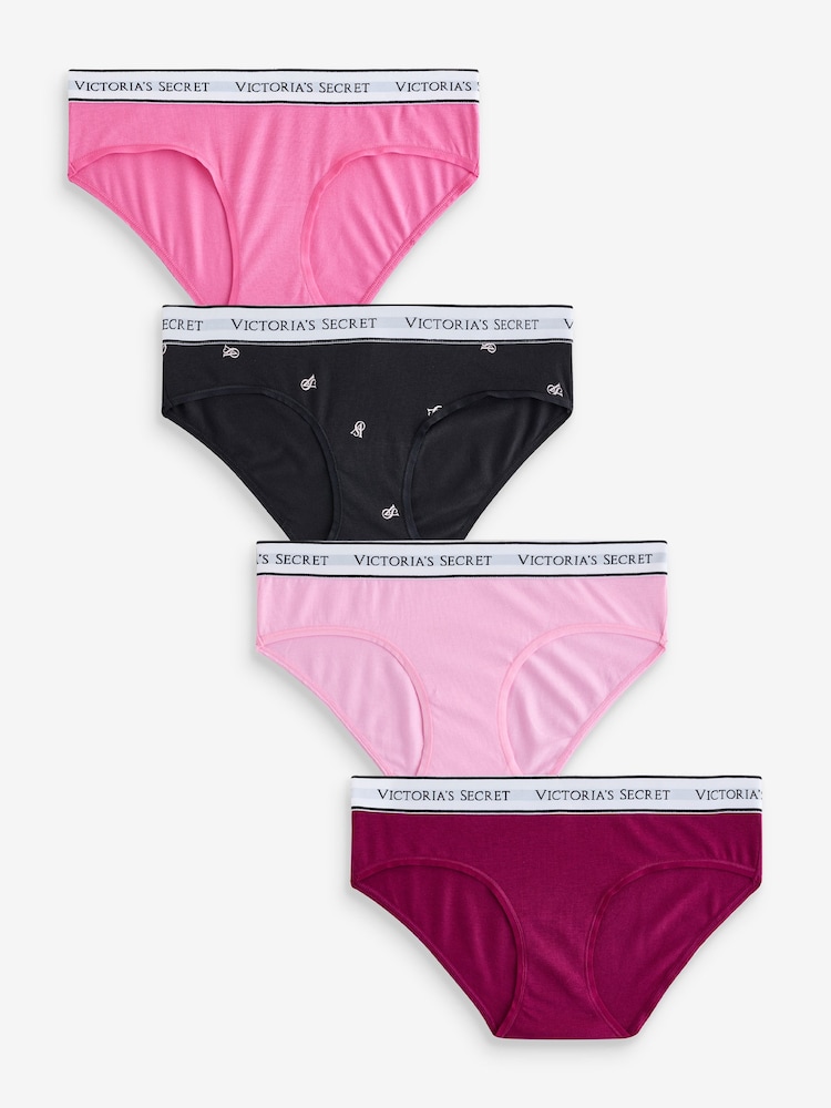 Victoria's Secret Pink/Black/Purple Hipster Logo 4 Pack Knickers - Image 1 of 7 Victoria's Secret Pink/Black/Purple Hipster Logo 4 Pack Knickers - Image 1 of 7