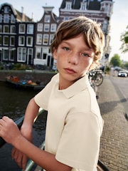 Ecru/White Revere Collar Short Sleeve 100% Cotton Polo Shirt (3-16yrs) - Image 1 of 6