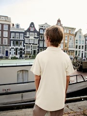Ecru/White Revere Collar Short Sleeve 100% Cotton Polo Shirt (3-16yrs) - Image 3 of 6