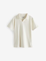 Ecru/White Revere Collar Short Sleeve 100% Cotton Polo Shirt (3-16yrs) - Image 4 of 6