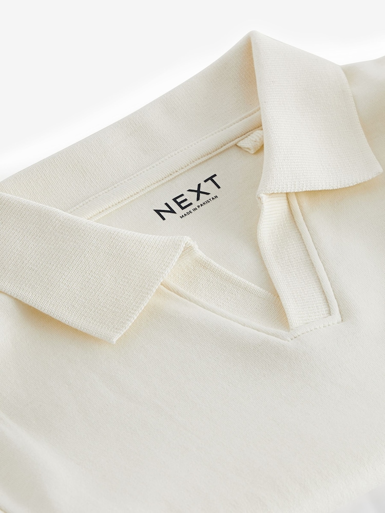 Ecru/White Revere Collar Short Sleeve 100% Cotton Polo Shirt (3-16yrs) - Image 6 of 6