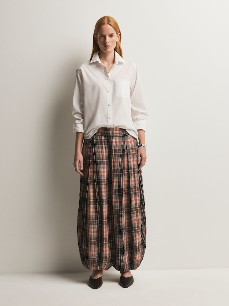 Free People Red Moonflower Plaid Balloon Trousers - Image 1 of 6 Free People Red Moonflower Plaid Balloon Trousers - Image 1 of 6