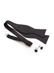 Savile Row Company Black Pure Silk Self Bow Tie & Cufflinks Set - Image 1 of 2