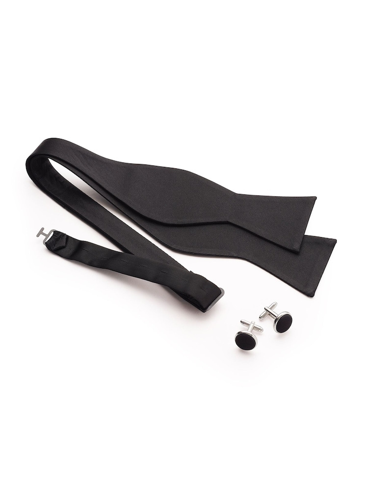 Savile Row Company Black Pure Silk Self Bow Tie & Cufflinks Set - Image 1 of 2