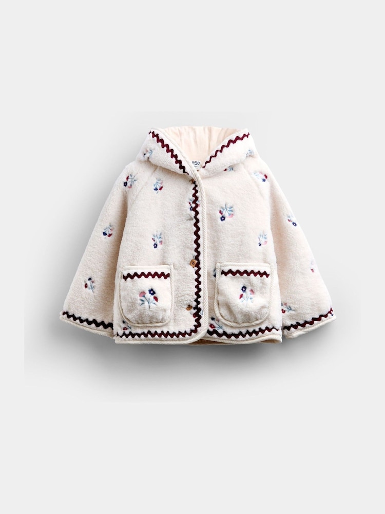 JoJo Maman Bébé Beige Natural Floral Embroidered Borg Fleece - Image 5 of 5 JoJo Maman Bébé Beige Natural Floral Embroidered Borg Fleece - Image 5 of 5