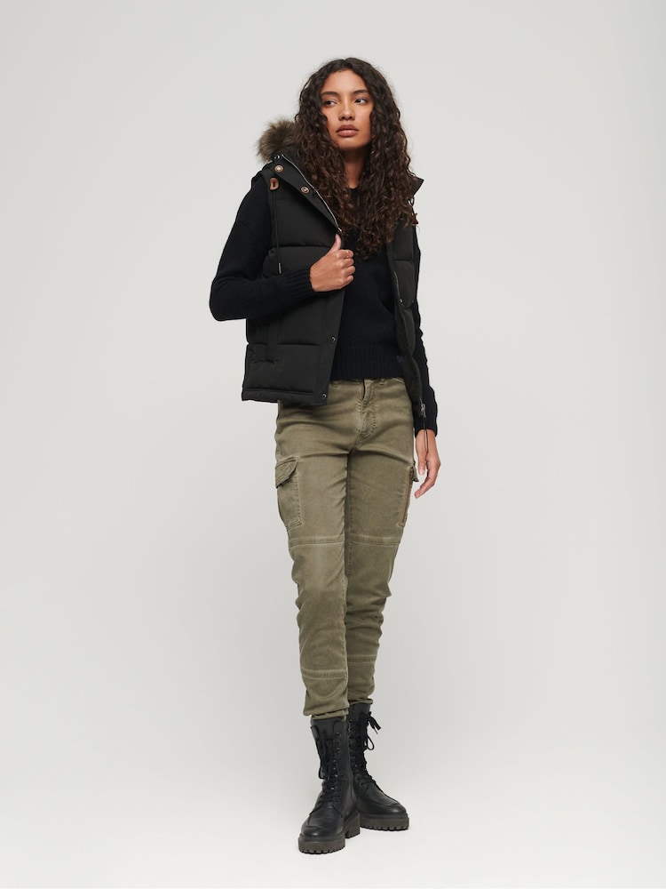 Czarny - Pikowany bezrękawnik ze sztucznym futerkiem Superdry Everest, 100% bawełna - Image 3 of 6