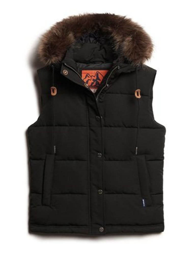 Czarny - Pikowany bezrękawnik ze sztucznym futerkiem Superdry Everest, 100% bawełna - Image 4 of 6