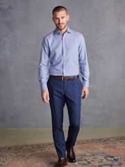 Blue Textured Slim Fit Signature Super Non Iron Single Cuff Shirt with Cutaway Collar - Image 2 of 6