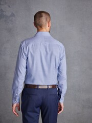 Blue Textured Slim Fit Signature Super Non Iron Single Cuff Shirt with Cutaway Collar - Image 4 of 6