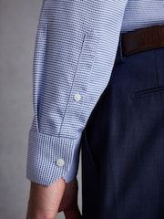 Blue Textured Slim Fit Signature Super Non Iron Single Cuff Shirt with Cutaway Collar - Image 5 of 6