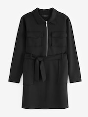 Schwarz - Weiches, anschmiegsames Mini kleid mit langärmelig Ärmeln mit Gürtel - Bild 5 von 6